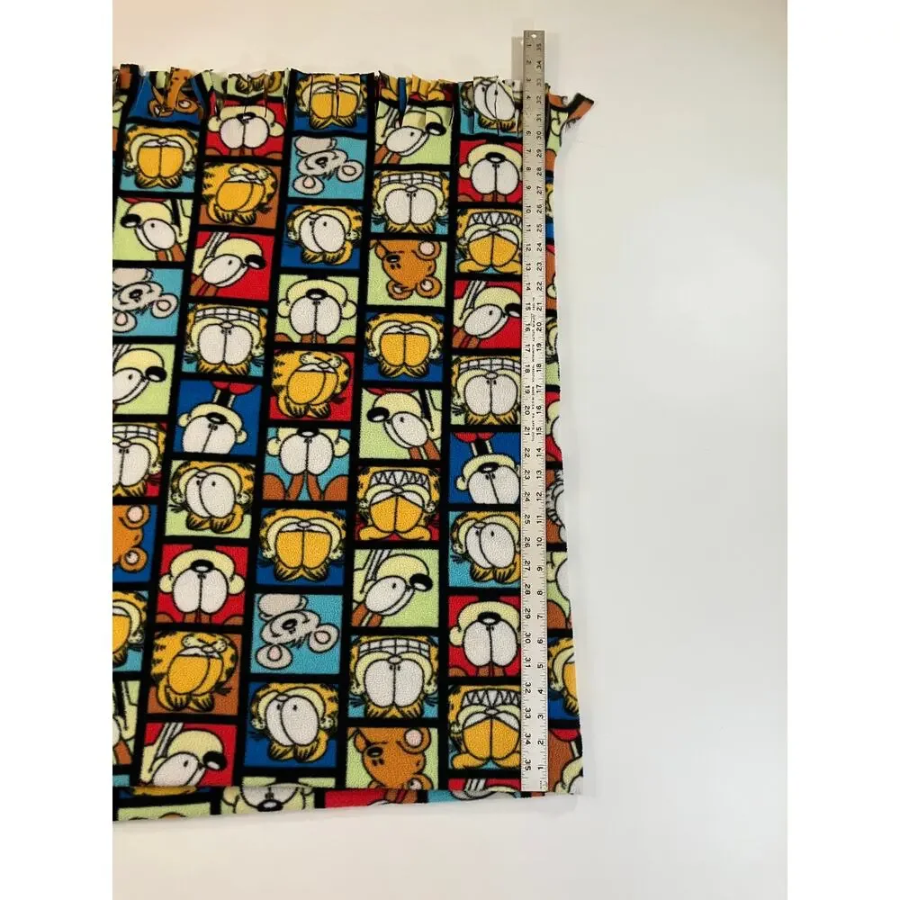 Garfield Odie Fleece Throw Blanket Multicolor Comic Character Grid Fringe 52x60